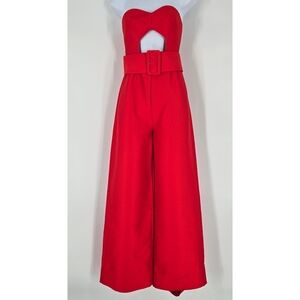 ASOS Red Belted Sleeveless Wide Leg Jumpsuit Cutout Size 2 Thick Material